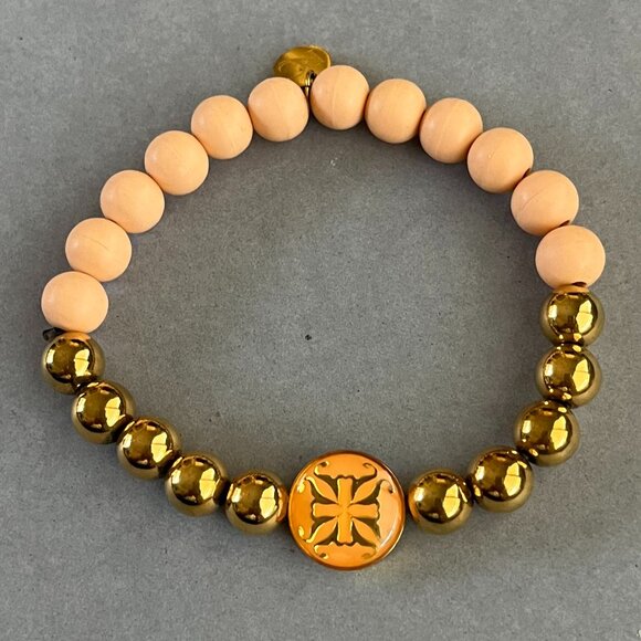 Rustic Cuff Peachy Silicone and Gold Stainless Beaded Bracelet - Picture 2 of 3